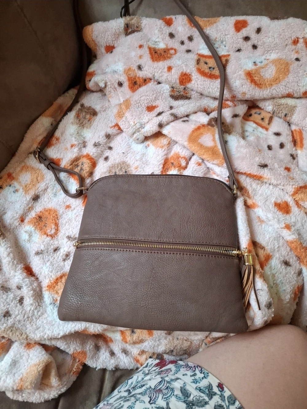 Taupe Crossbody Bag with Gold Hardware